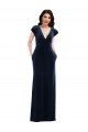 Compra Azul marina oscuro línea A Cuello en V Terciopelo Elástico Largo Formales Vestidos de dama de honor / Vestidos de fiesta