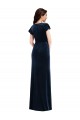 Compra Azul marina oscuro línea A Cuello en V Terciopelo Elástico Largo Formales Vestidos de dama de honor / Vestidos de fiesta