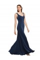 Compra Azul marina oscuro línea A Cuello redondo Crepé Elástico Largo Formales Vestidos de dama de honor / Vestidos de fiesta