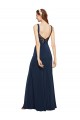 Compra Azul marina oscuro línea A Cuello redondo Crepé Elástico Largo Formales Vestidos de dama de honor / Vestidos de fiesta