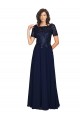 Compra Azul marina oscuro línea A Cuello redondo Gasa Largo Vestidos de dama de honor / Vestidos de fiesta