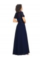 Compra Azul marina oscuro línea A Cuello redondo Gasa Largo Vestidos de dama de honor / Vestidos de fiesta
