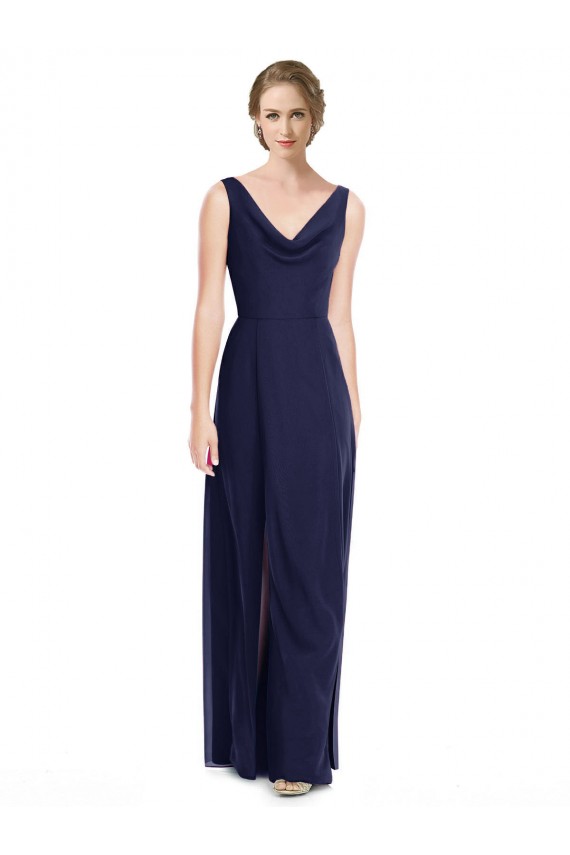 Compra Azul marina oscuro línea A Gasa Largo Vestidos de dama de honor