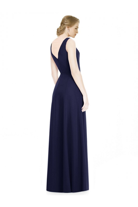 Compra Azul marina oscuro línea A Gasa Largo Vestidos de dama de honor