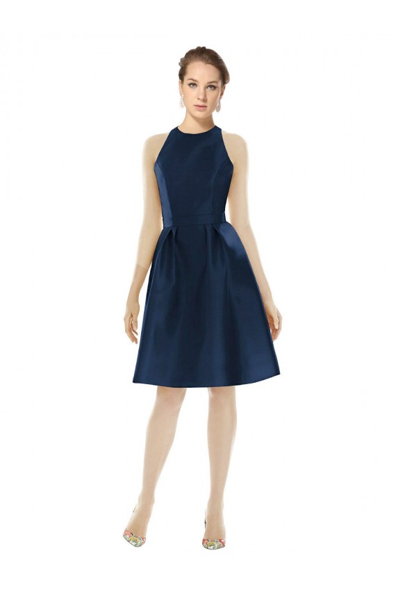 Compra Azul marina oscuro línea A Halter Cóctel Satén Corto Vestidos de dama de honor / Vestidos de cóctel