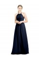 Compra Azul marina oscuro línea A Halter Cuello Alto Gasa Largo Vestidos de dama de honor