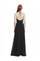 Compra Azul marina oscuro línea A Halter Cuello en V Gasa Largo Vestidos de dama de honor