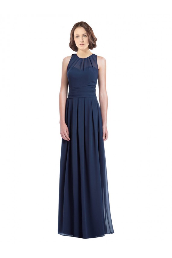 Compra Azul marina oscuro línea A Halter Gasa Largo Vestidos de dama de honor