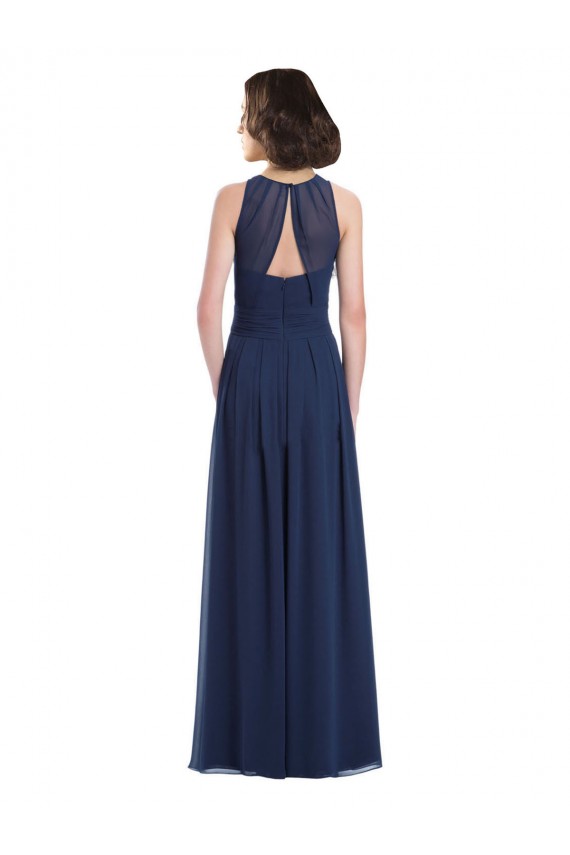 Compra Azul marina oscuro línea A Halter Gasa Largo Vestidos de dama de honor