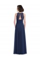 Compra Azul marina oscuro línea A Halter Gasa Largo Vestidos de dama de honor