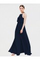 Compra Azul marina oscuro línea A Halter Gasa Largo Vestidos de dama de honor