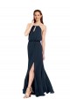 Compra Azul marina oscuro línea A Halter Gasa Largo Vestidos de dama de honor