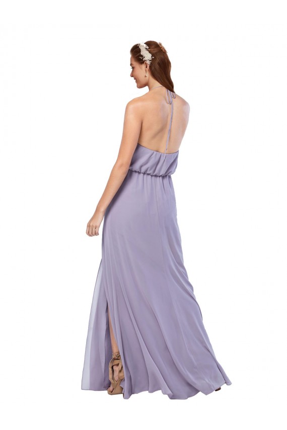 Compra Azul marina oscuro línea A Halter Gasa Largo Vestidos de dama de honor
