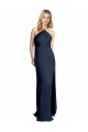 Compra Azul marina oscuro línea A Halter Satén elástico Largo Formales Vestidos de dama de honor / Vestidos de fiesta