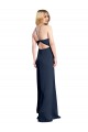 Compra Azul marina oscuro línea A Halter Satén elástico Largo Formales Vestidos de dama de honor / Vestidos de fiesta