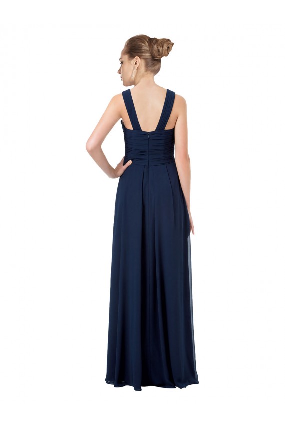 Compra Azul marina oscuro línea A Hombros Descubiertos Gasa Largo Vestidos de dama de honor