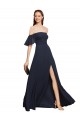Compra Azul marina oscuro línea A Hombros Descubiertos Gasa Largo Vestidos de dama de honor / Vestidos de fiesta
