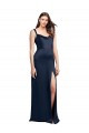 Compra Azul marina oscuro línea A Satén elástico Largo Formales Vestidos de dama de honor / Vestidos de fiesta