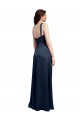 Compra Azul marina oscuro línea A Satén elástico Largo Formales Vestidos de dama de honor / Vestidos de fiesta