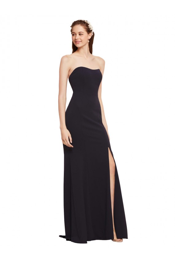 Compra Azul marina oscuro línea A Sin tirantes Crepé Elástico Largo Formales Vestidos de dama de honor / Vestidos de fiesta