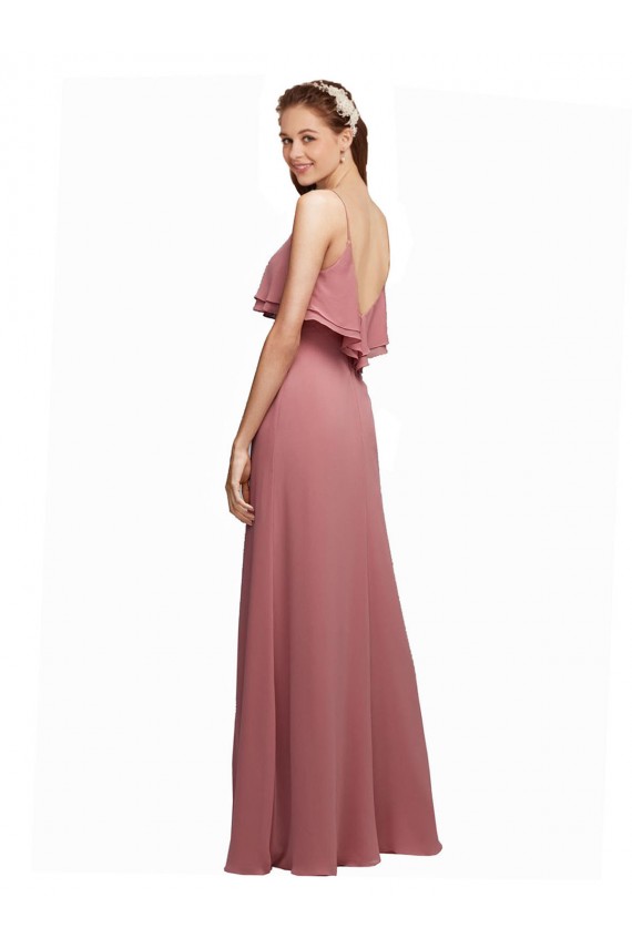 Compra Azul marina oscuro línea A Tirantes espagueti Cucharón Gasa Largo Vestidos de dama de honor