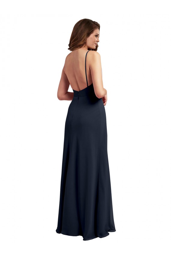 Compra Azul marina oscuro línea A Tirantes espagueti Cucharón Gasa Largo Vestidos de dama de honor