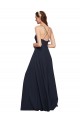 Compra Azul marina oscuro línea A Tirantes espagueti Cuello en V Gasa Largo Vestidos de dama de honor