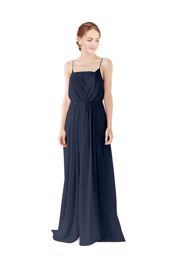 Compra Azul marina oscuro línea A Tirantes espagueti Gasa Largo Vestidos de dama de honor