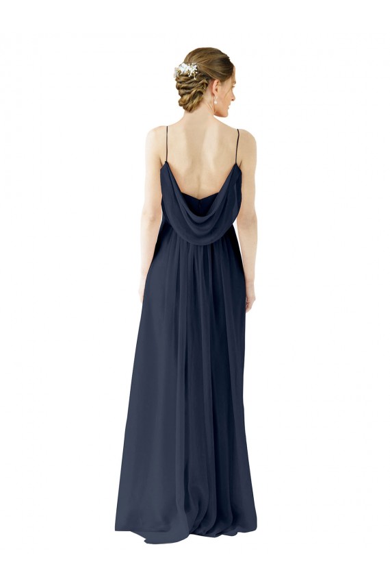 Compra Azul marina oscuro línea A Tirantes espagueti Gasa Largo Vestidos de dama de honor