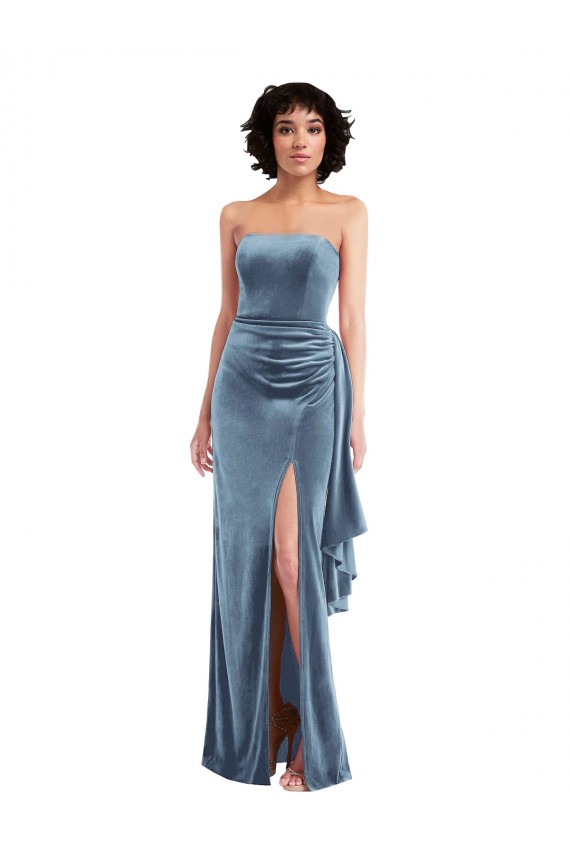 Compra Azul polvoriento Cubierta Sin tirantes Terciopelo Elástico Largo Formales Vestidos de dama de honor / Vestidos de fiesta