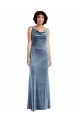 Compra Azul polvoriento Cubierta Terciopelo Elástico Largo Vestidos de dama de honor / Vestidos de fiesta