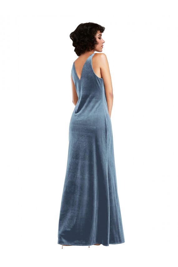 Compra Azul polvoriento Cubierta Terciopelo Elástico Largo Vestidos de dama de honor / Vestidos de fiesta