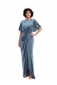 Compra Azul polvoriento Cubierta Terciopelo Elástico Largo Vestidos de dama de honor / Vestidos de fiesta
