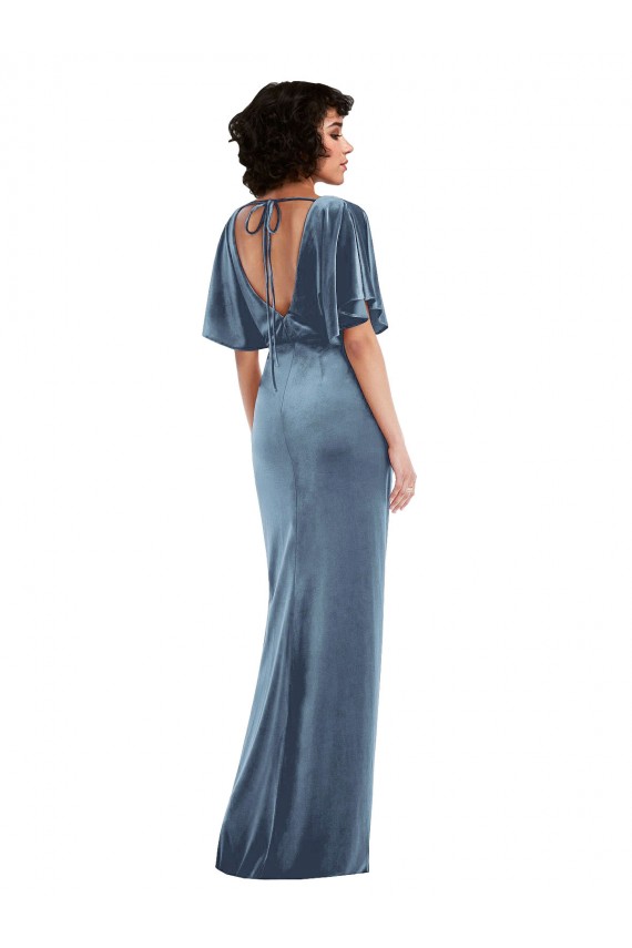 Compra Azul polvoriento Cubierta Terciopelo Elástico Largo Vestidos de dama de honor / Vestidos de fiesta