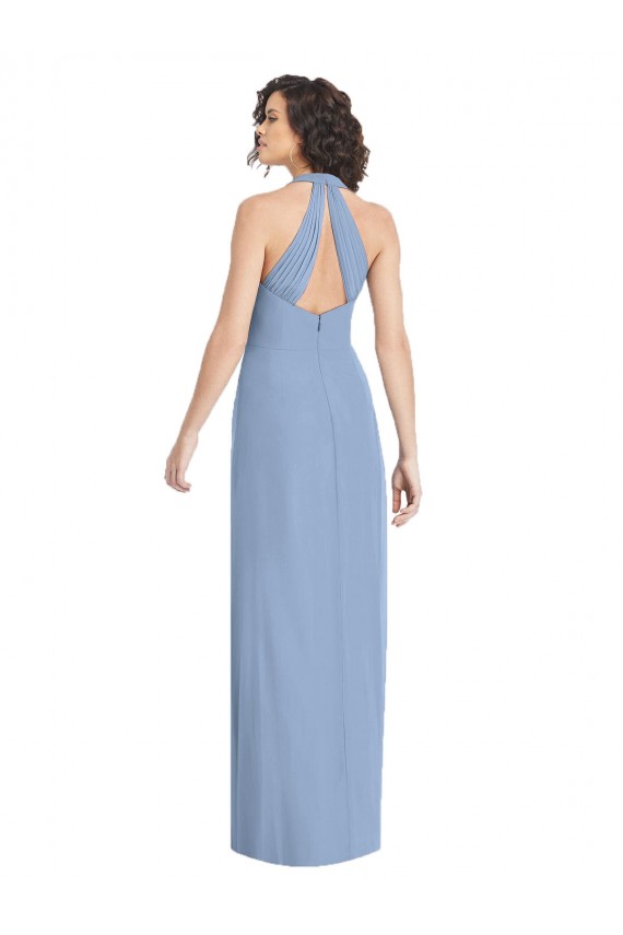 Compra Azul polvoriento Trompeta Halter Cuello en V Gasa Largo Formales Vestidos de dama de honor / Vestidos de noche