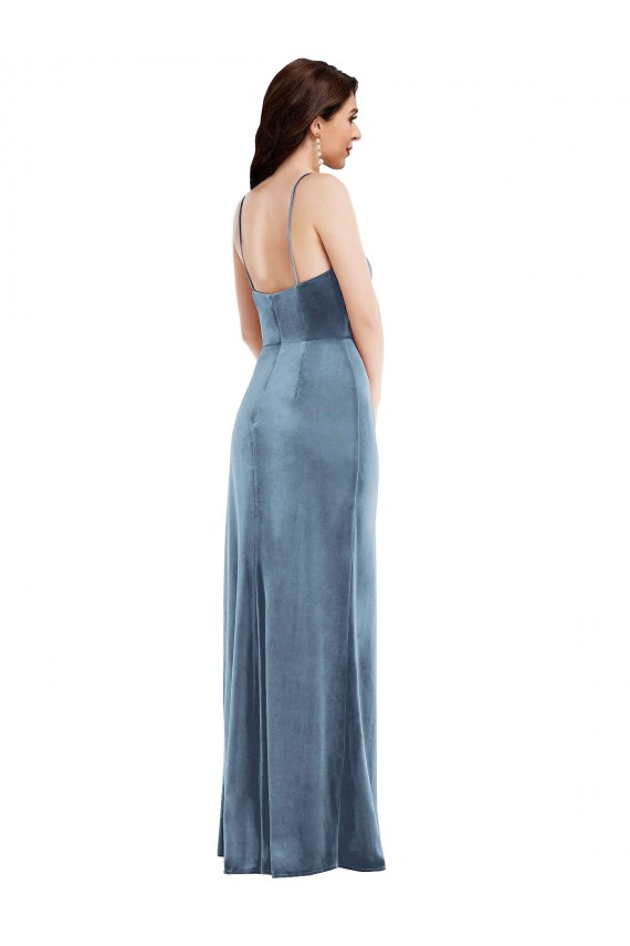 Compra Azul polvoriento Trompeta Tirantes espagueti Terciopelo Elástico Largo Formales Vestidos de dama de honor / Vestidos de fiesta