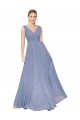 Compra Azul polvoriento línea A Cuello en V Cuello Alto Gasa Largo Formales Vestidos de dama de honor / Vestidos de fiesta