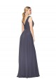 Compra Azul polvoriento línea A Cuello en V Cuello Alto Gasa Largo Formales Vestidos de dama de honor / Vestidos de fiesta