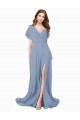 Compra Azul polvoriento línea A Cuello en V Gasa Largo Vestidos de dama de honor / Vestidos de fiesta