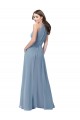 Compra Azul polvoriento línea A Halter Cuello Alto Gasa Largo Vestidos de dama de honor