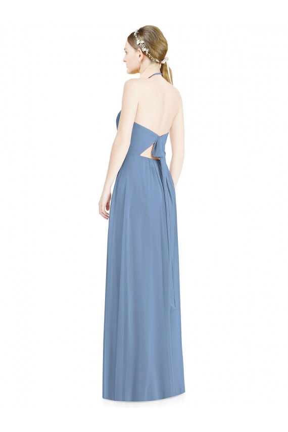 Compra Azul polvoriento línea A Halter Gasa Largo Vestidos de dama de honor