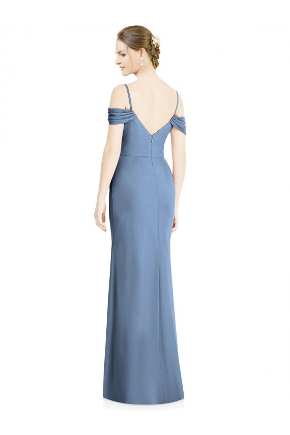 Compra Azul polvoriento línea A Hombros Descubiertos Gasa Largo Formales Vestidos de dama de honor / Vestidos de noche