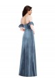 Compra Azul polvoriento línea A Hombros Descubiertos Terciopelo Elástico Largo Vestidos de dama de honor / Vestidos de fiesta