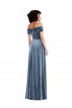 Compra Azul polvoriento línea A Hombros Descubiertos Terciopelo Elástico Largo Vestidos de dama de honor / Vestidos de fiesta