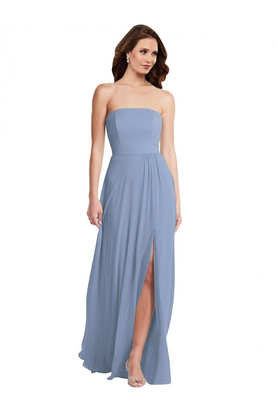 Compra Azul polvoriento línea A Sin tirantes Gasa Largo Vestidos de dama de honor
