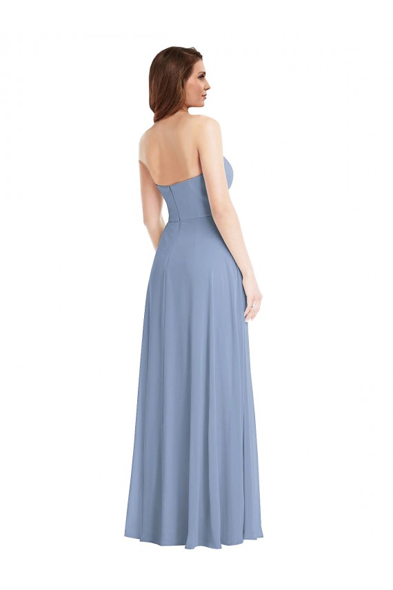 Compra Azul polvoriento línea A Sin tirantes Gasa Largo Vestidos de dama de honor