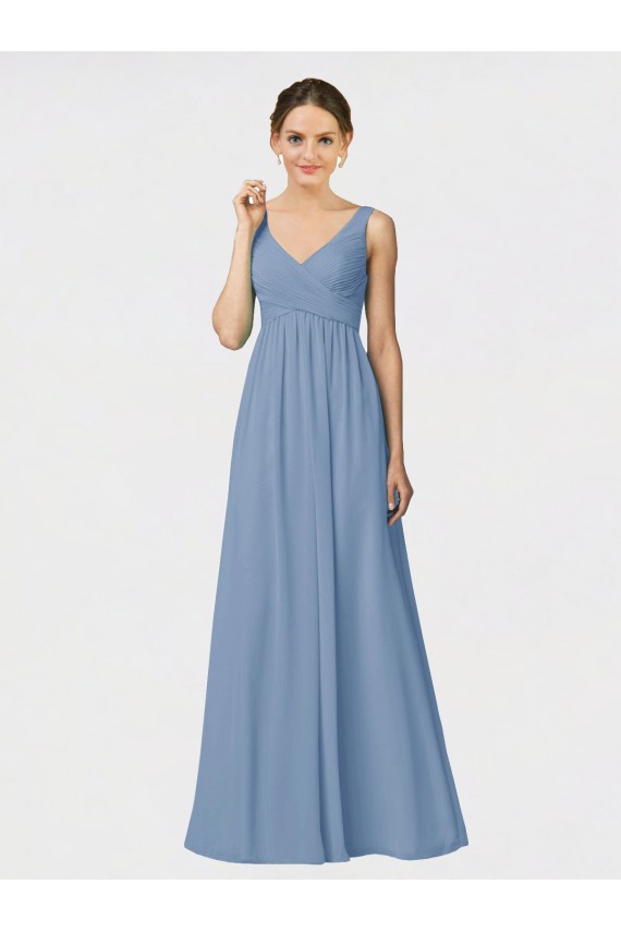 Compra Azul polvoriento línea A Tirantes espagueti Gasa Largo Vestidos de dama de honor