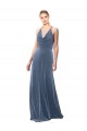 Compra Azul polvoriento línea A Tirantes espagueti Halter Terciopelo Elástico Largo Vestidos de dama de honor / Vestidos de fiesta
