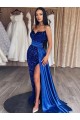 Compra Azul real Cubierta Cuello de Corazón Barrer tren Lentejuelas Terciopelo Largo Vestidos de fiesta