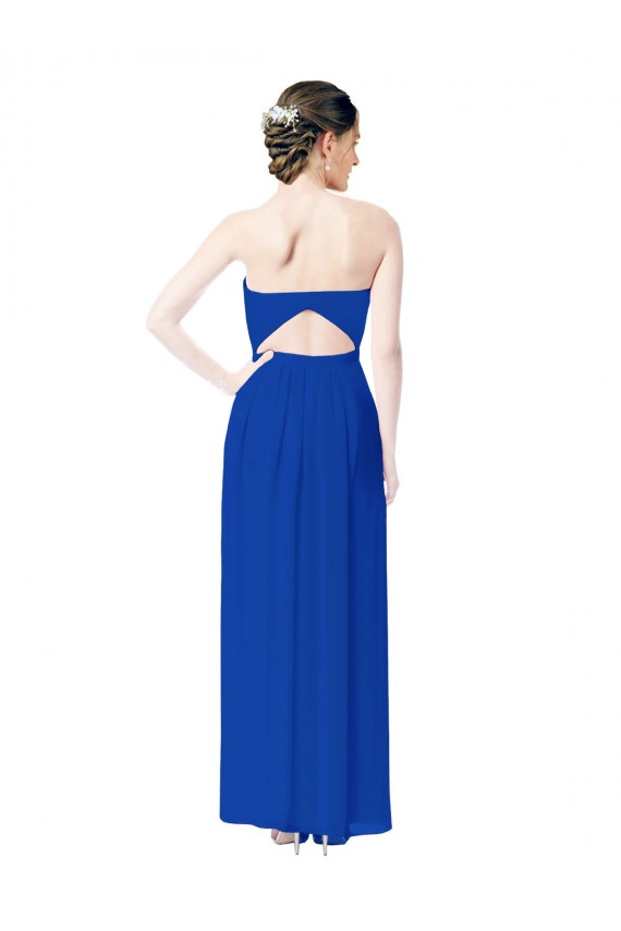 Compra Azul real Cubierta Cuello de Corazón Gasa Largo Vestidos de dama de honor